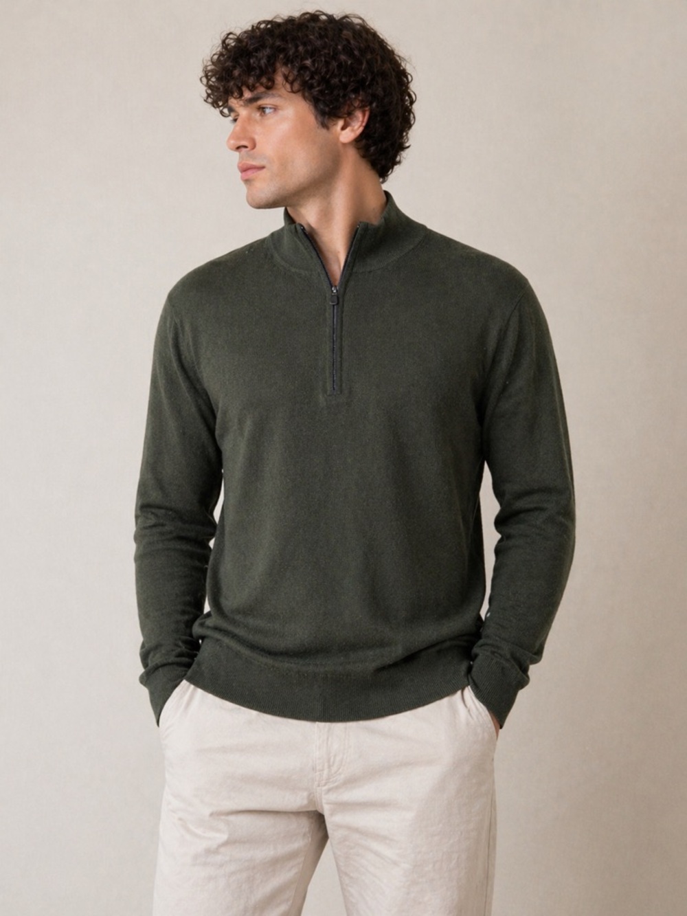 Banana Republic Silk & Cashmere Quarter Zip Sweater Forrest Green Large Luxury